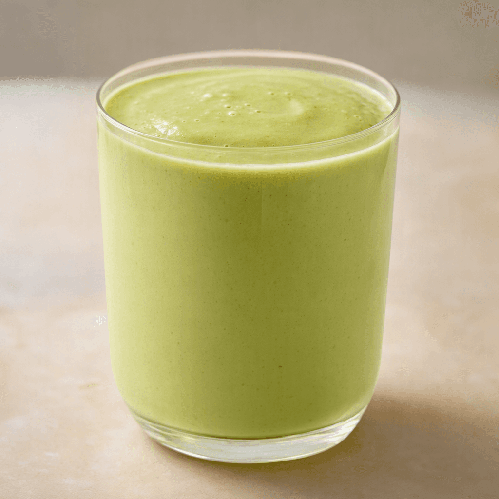 A smooth, pale green drink served in a clear glass.
