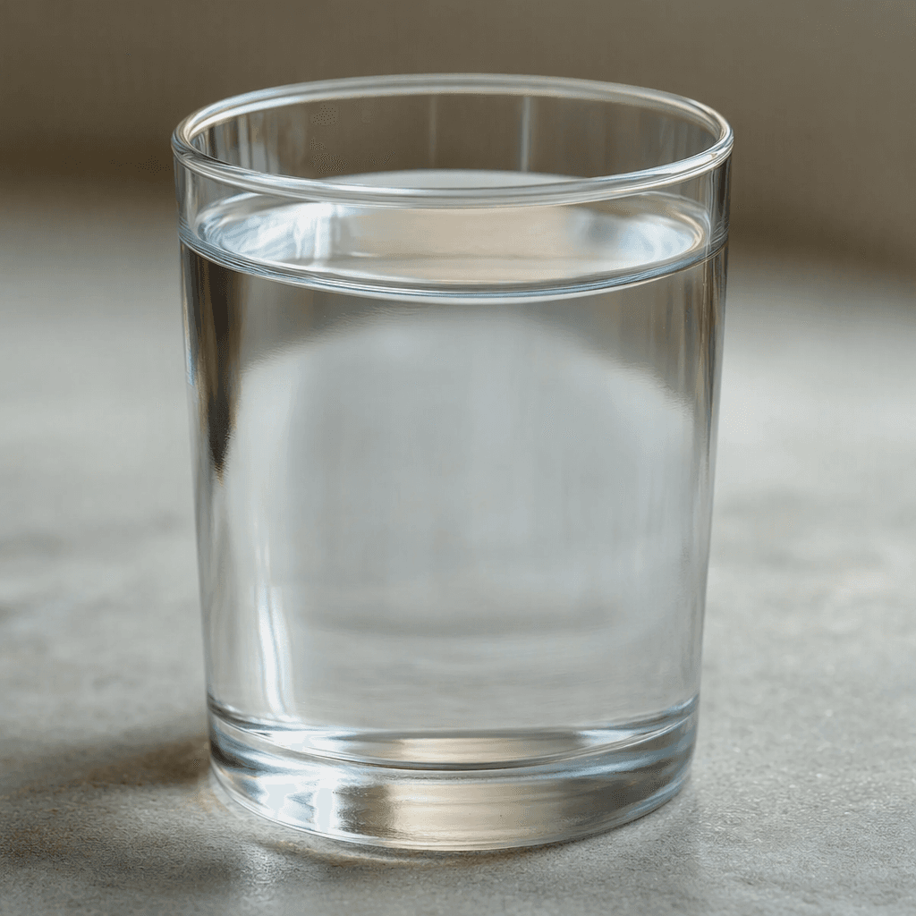 A smooth, clear drink sits in a transparent glass, with no visible pieces or garnish.