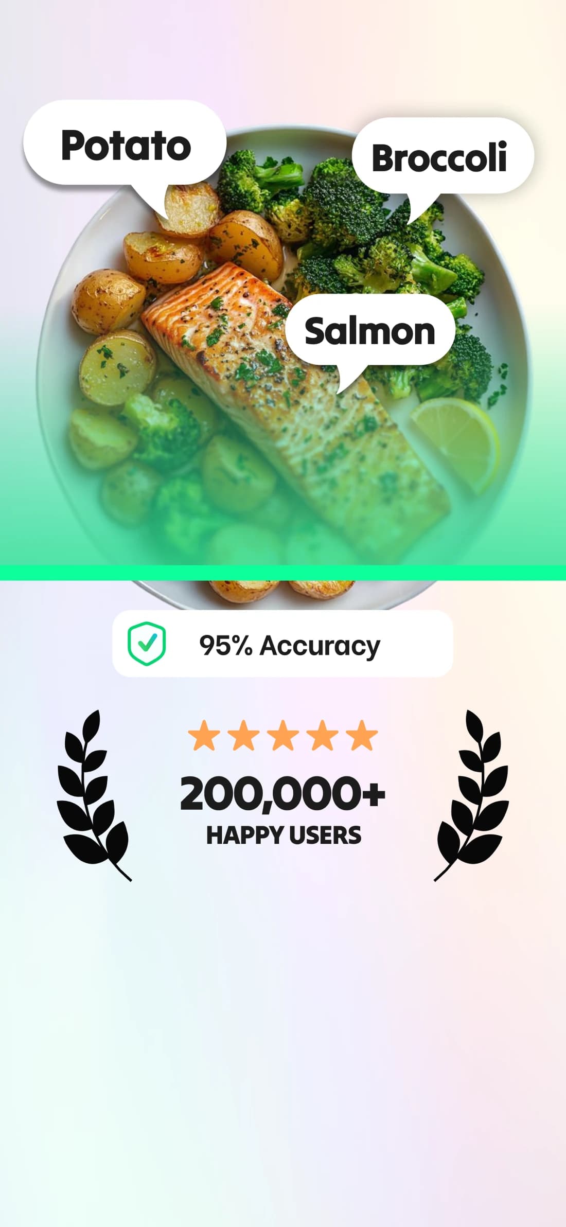 The EatBetter app recognising potatoes, broccoli and salmon on a plate