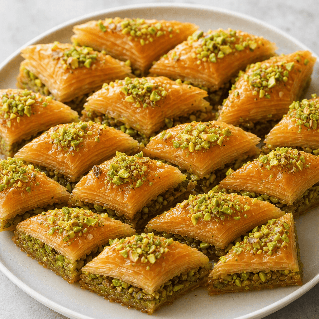 Served portion of pistachio baklava