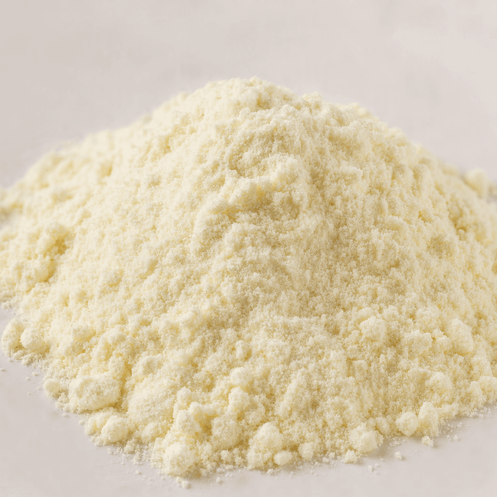 A small mound of fine, pale cream-colored powder with a soft, slightly clumped texture.
