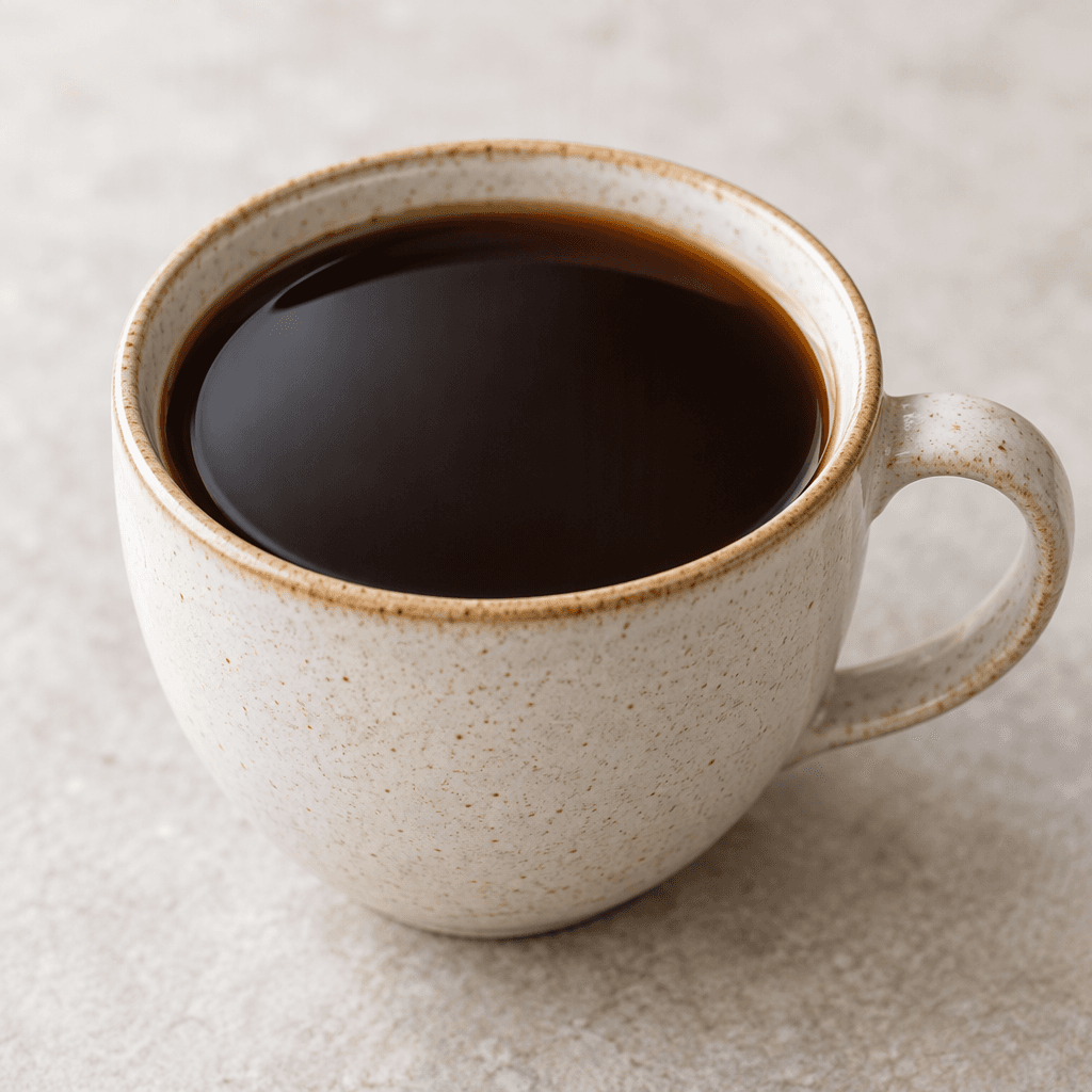A cup of deep-brown herbal coffee with a smooth, opaque surface.