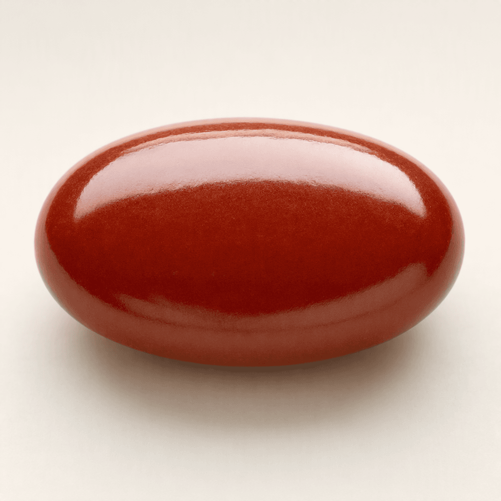 A smooth, glossy, reddish-brown oval tablet with gently rounded edges.