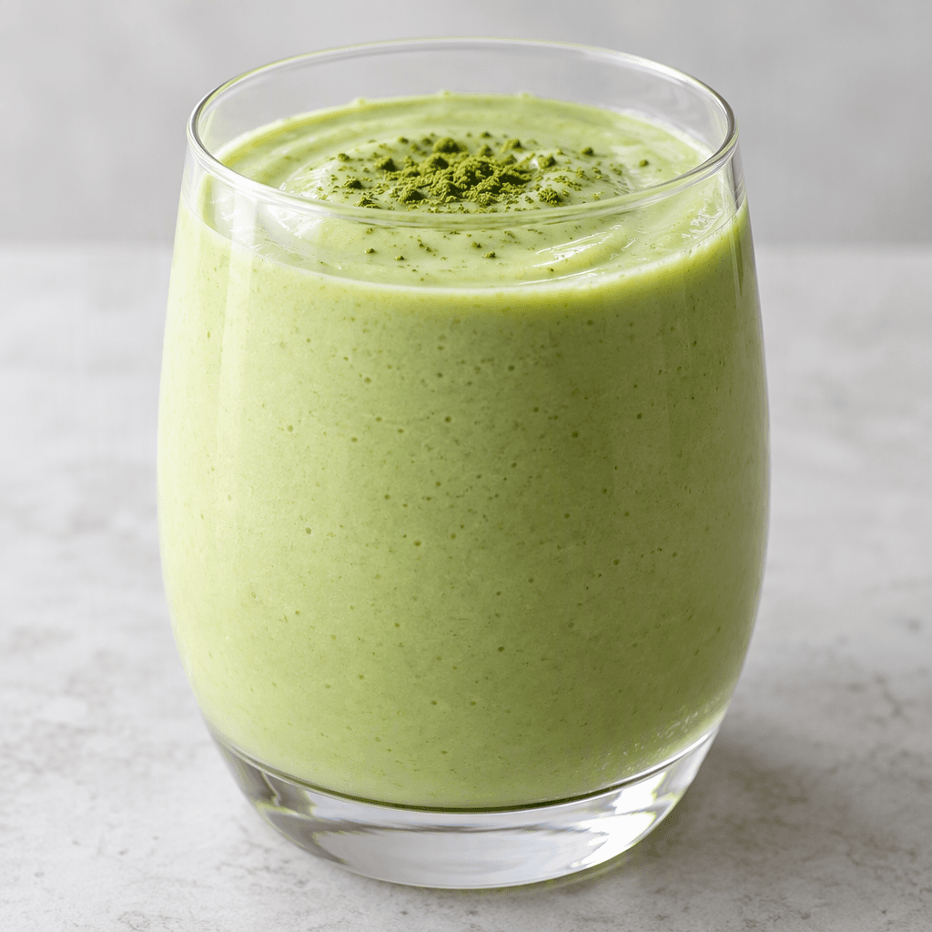 A smooth, opaque, pale green drink with a creamy appearance, served in a clear glass.