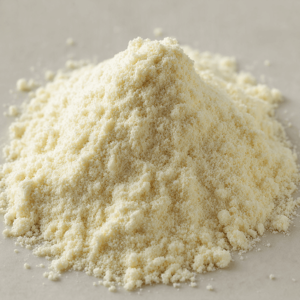 A small mound of fine, pale cream powder with a soft, slightly grainy texture, loosely piled on a plain surface.