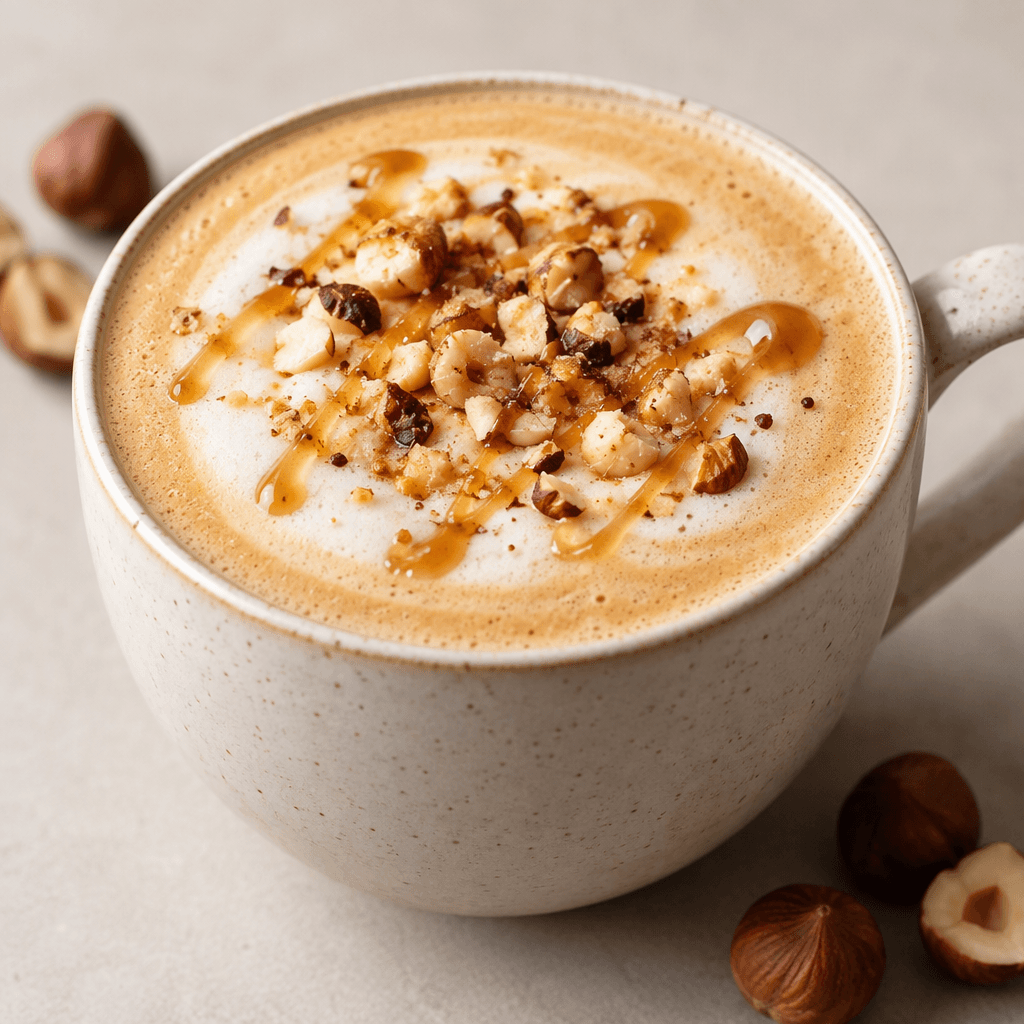 A light caramel-brown latte with a smooth, creamy surface and a thin layer of pale milk foam, served in a cup.