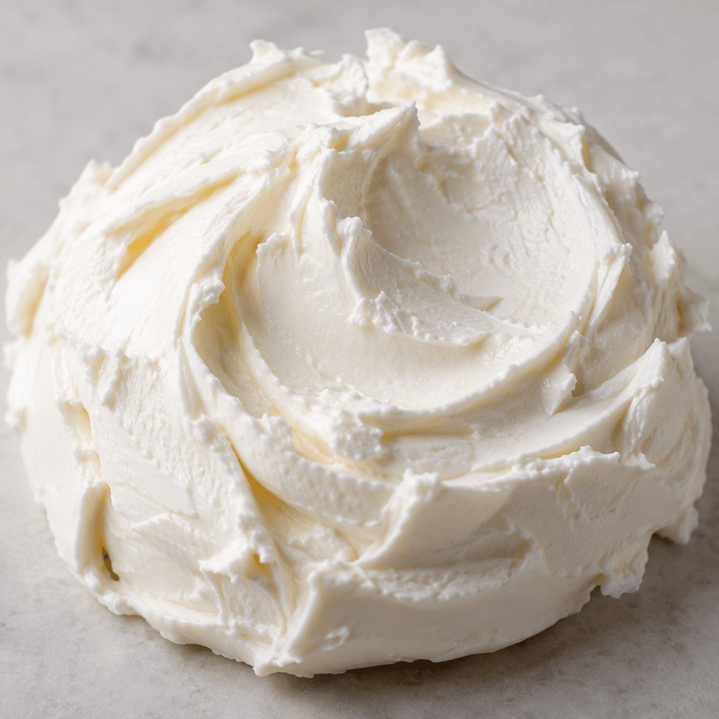 A soft, bright-white cheese sits in a thick, creamy mound with smooth swirls and a few gentle ridges on its surface.