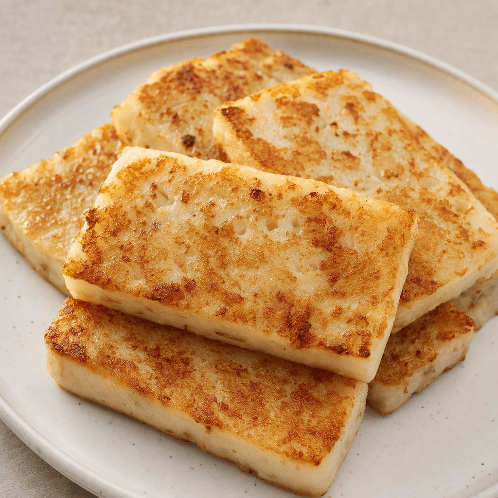 Several rectangular, bread-shaped slices with a pale, porous interior and lightly browned, crisp-looking surfaces are arranged on a plate.