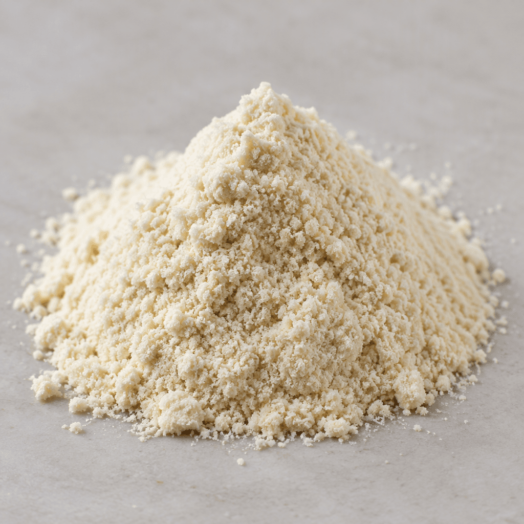 A small mound of fine, loose, pale cream-colored powder with a slightly grainy surface.
