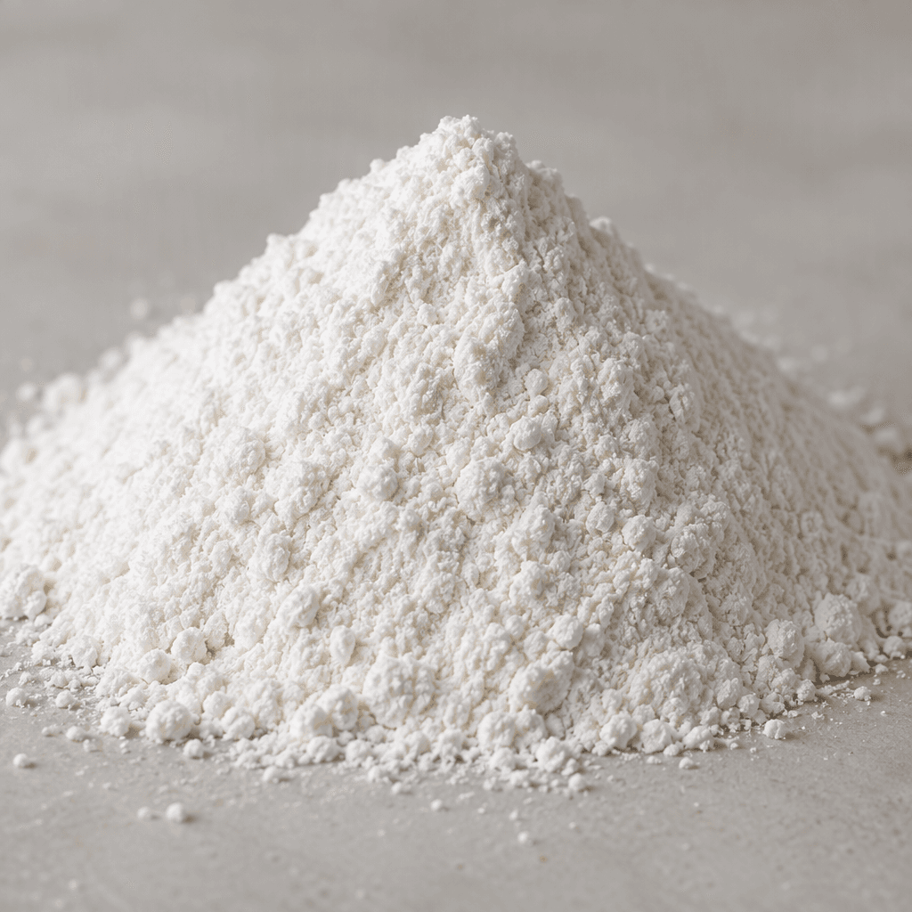 A mound of fine, dry white powder with a smooth, slightly granular surface.