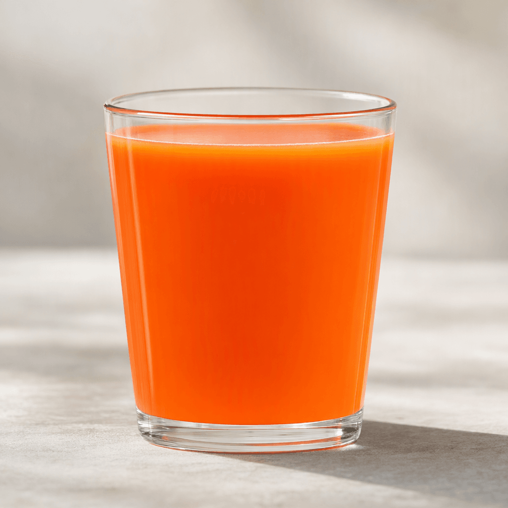 A smooth, opaque orange-red fruit drink served in a clear glass, with an even colour and no visible pieces or garnish.