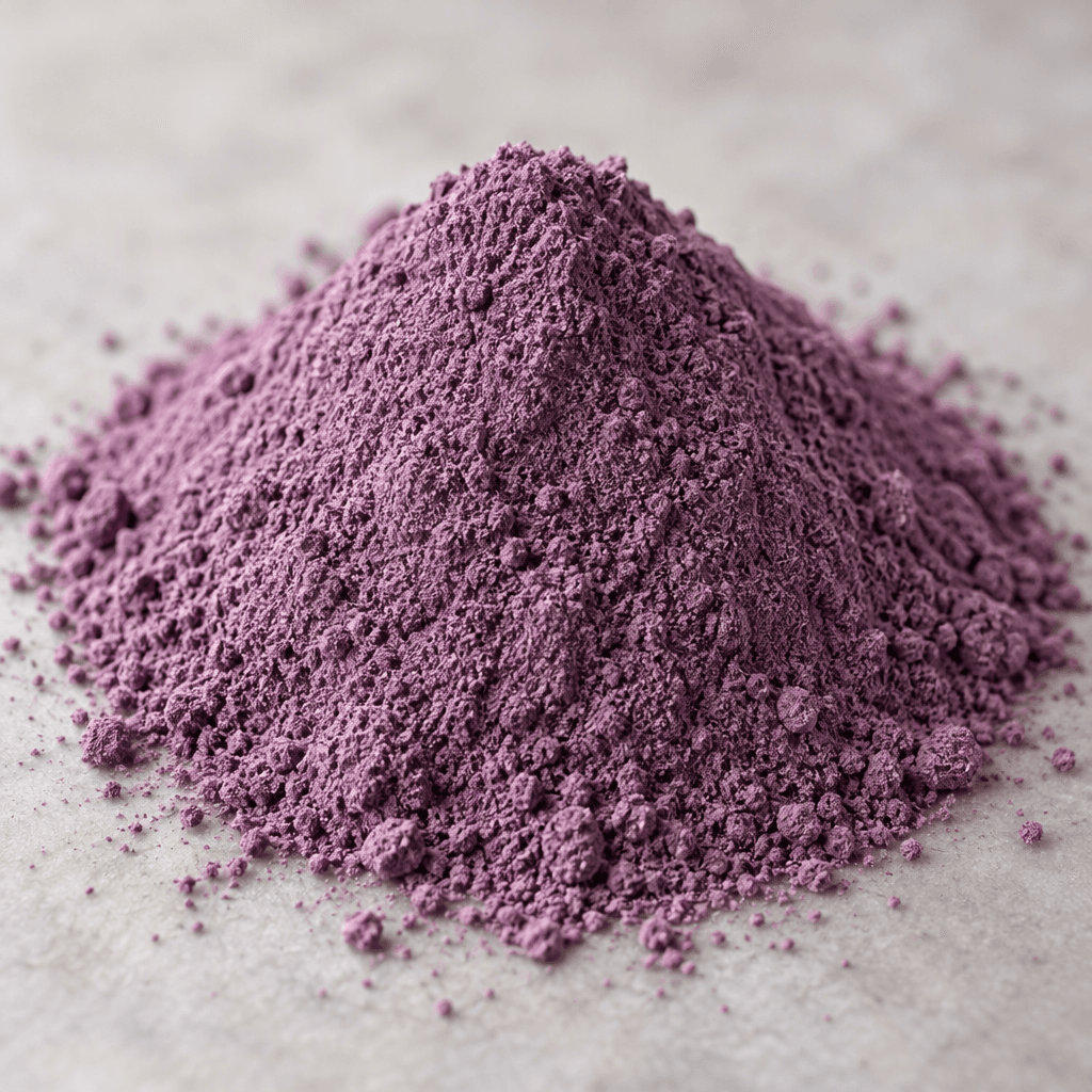 A fine, evenly textured mauve-purple powder is gathered in a small mound.