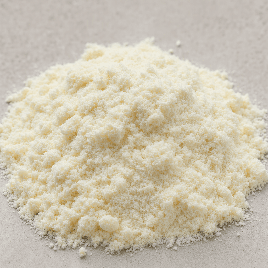 A small mound of fine, pale cream-colored collagen powder with a soft, slightly clumped texture.