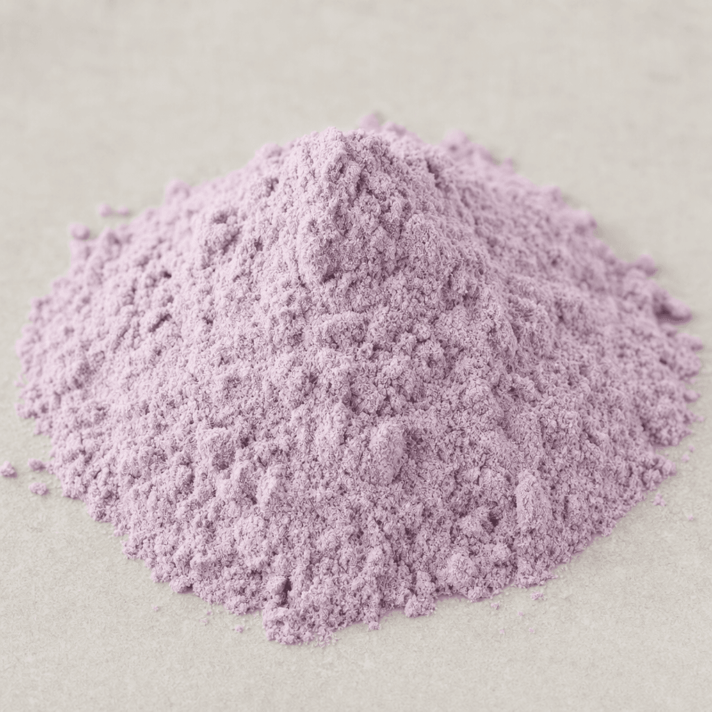 A small mound of fine, dry, pale-purple powder with a soft, even texture.