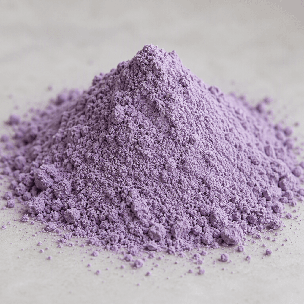 A small mound of fine, loose lavender-purple powder with a smooth, matte surface.