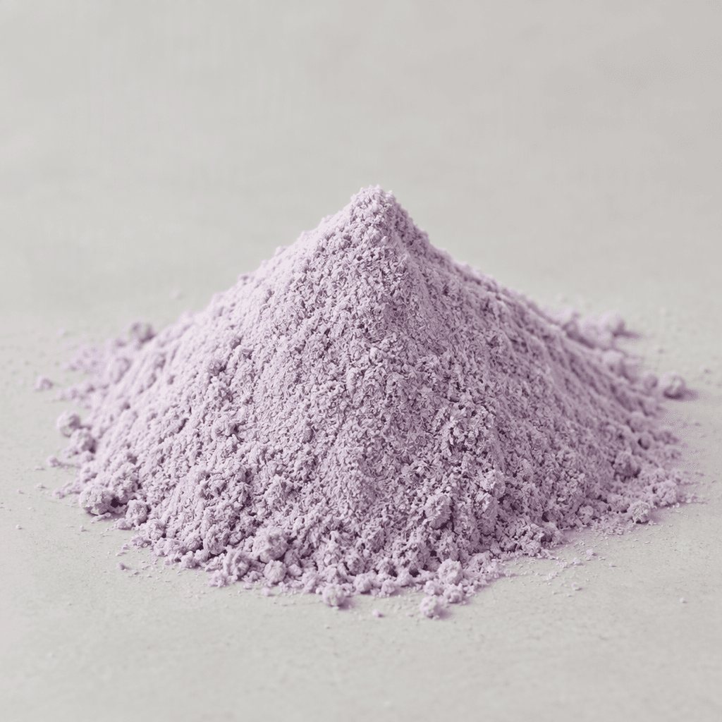 A small mound of fine, pale purple powder with a soft, even texture.