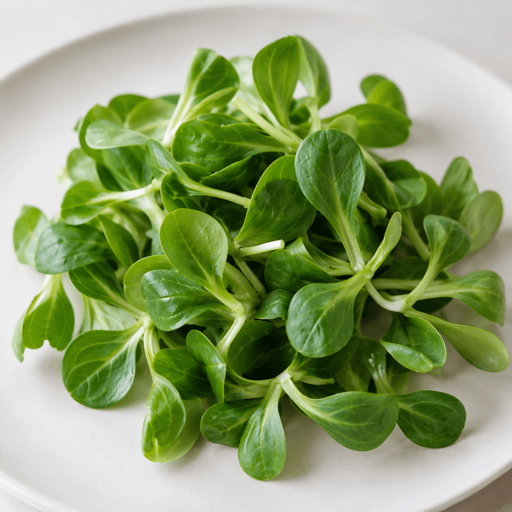 Small rosettes of tender, spoon-shaped green leaves with smooth surfaces and thin pale stems, loosely arranged on a plain plate.