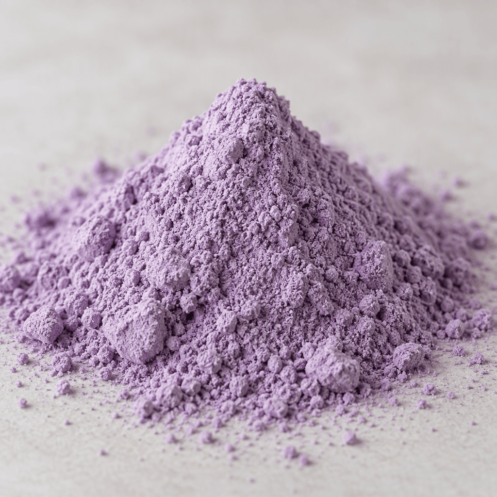 A small mound of fine, dry lavender-purple powder with a soft, slightly clumped texture.