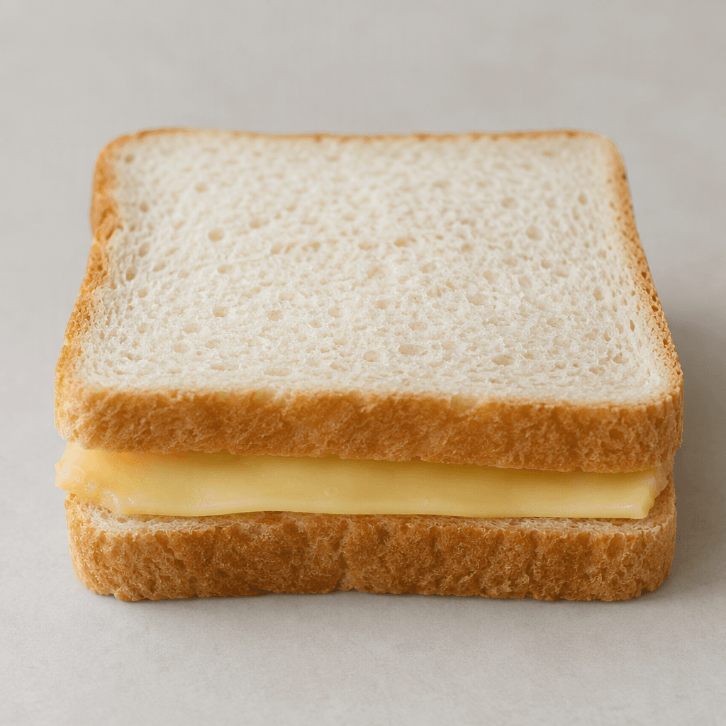 A white bread sandwich with a pale straw-yellow slice of kaşar cheese visible between the soft, square slices.