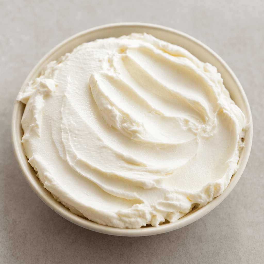 A mound of soft, creamy white cheese with a smooth, dense surface and gentle spoon-shaped ridges, served in a small dish.