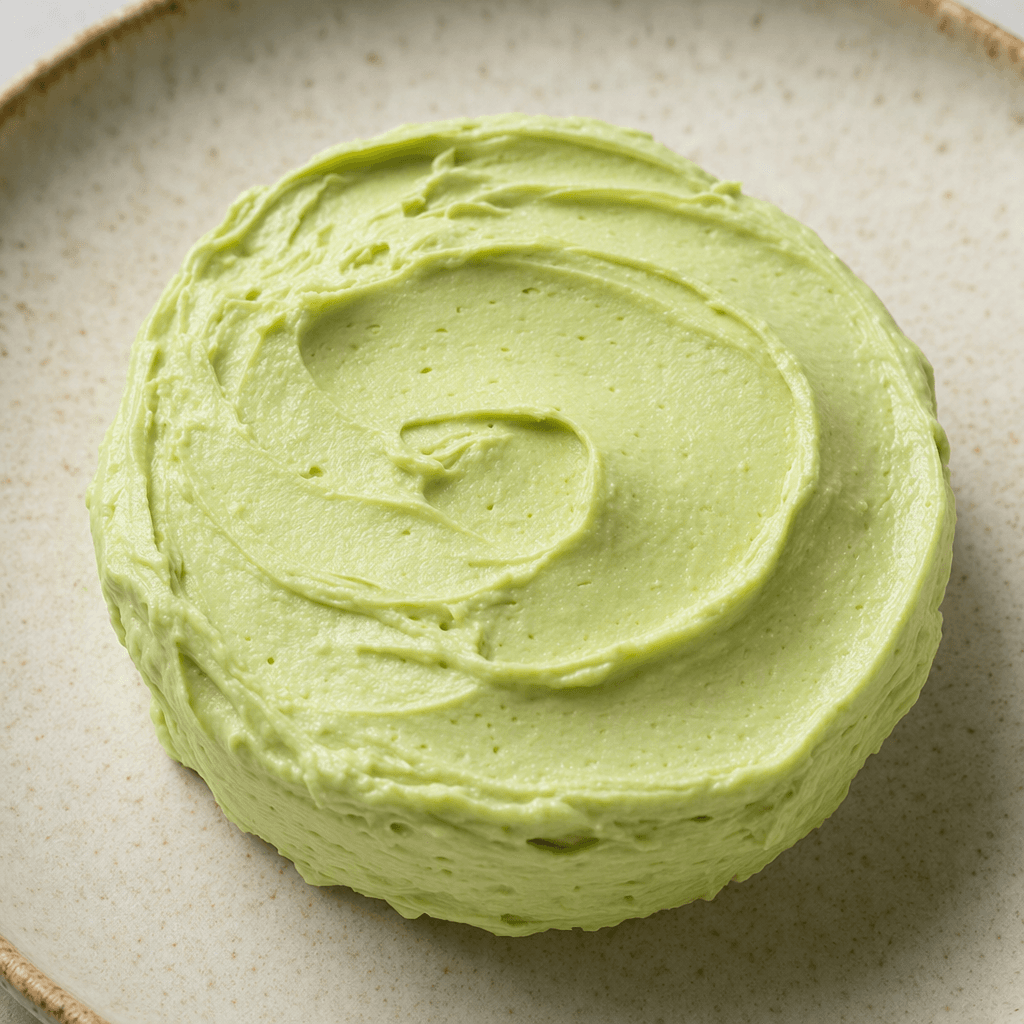 A smooth, creamy, pale-green spreadable cheese with an even, soft texture.