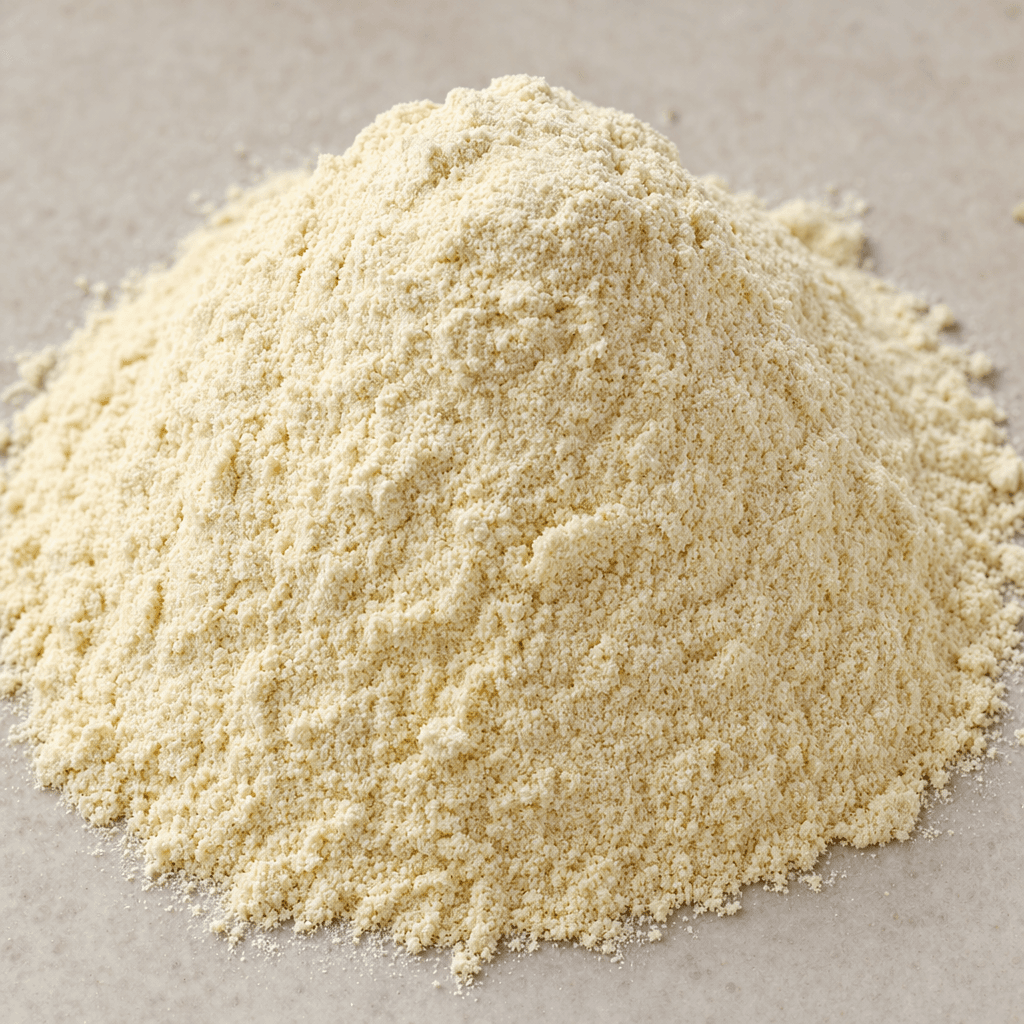 A small mound of fine, pale cream-colored powder with a smooth, dry texture.