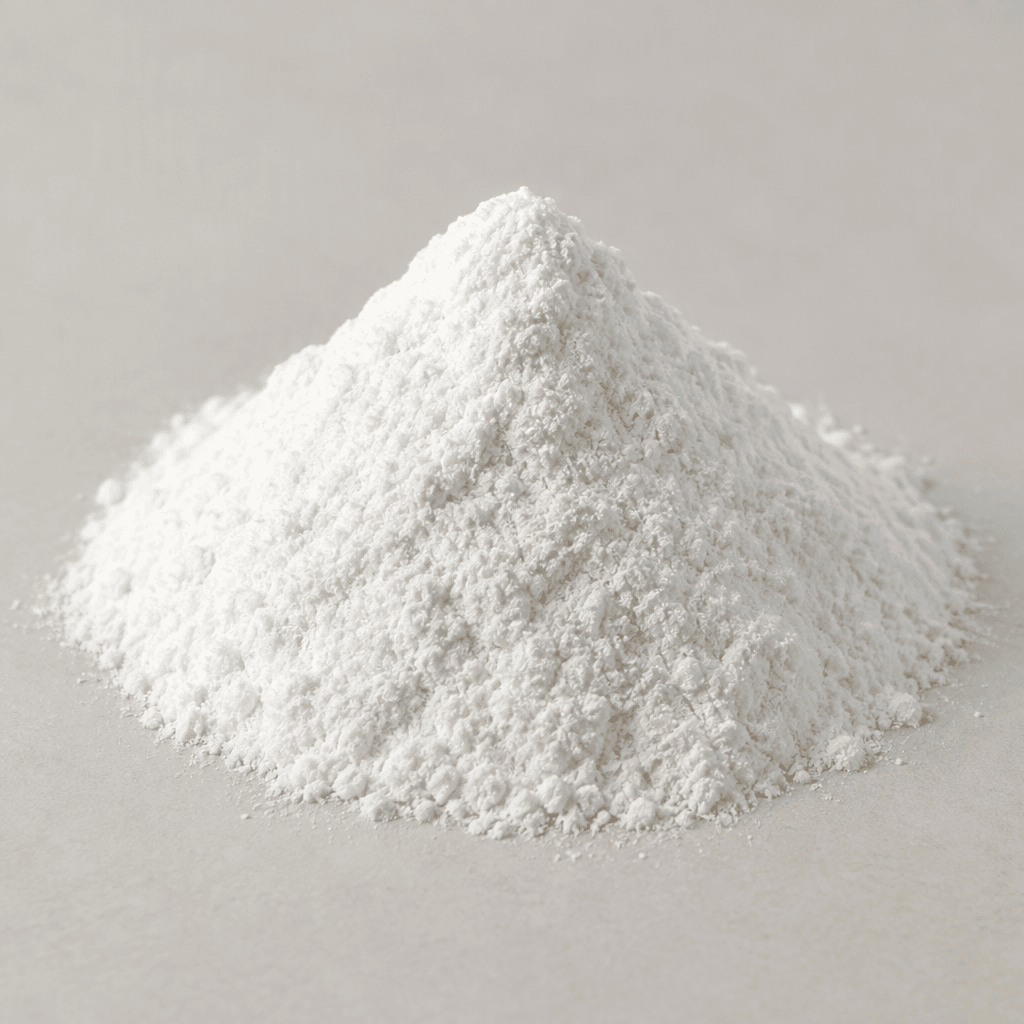 A small mound of fine, white supplement powder with a soft, even texture.