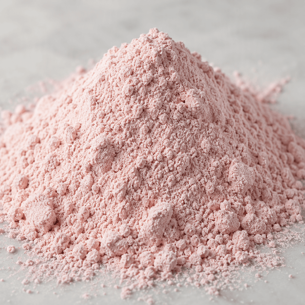 A mound of fine, pale pink powder with a soft, slightly uneven surface.