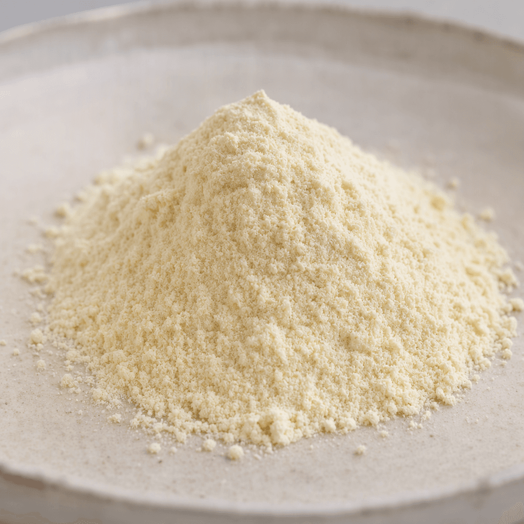 A small mound of pale ivory, finely milled powder with a soft, slightly grainy surface.