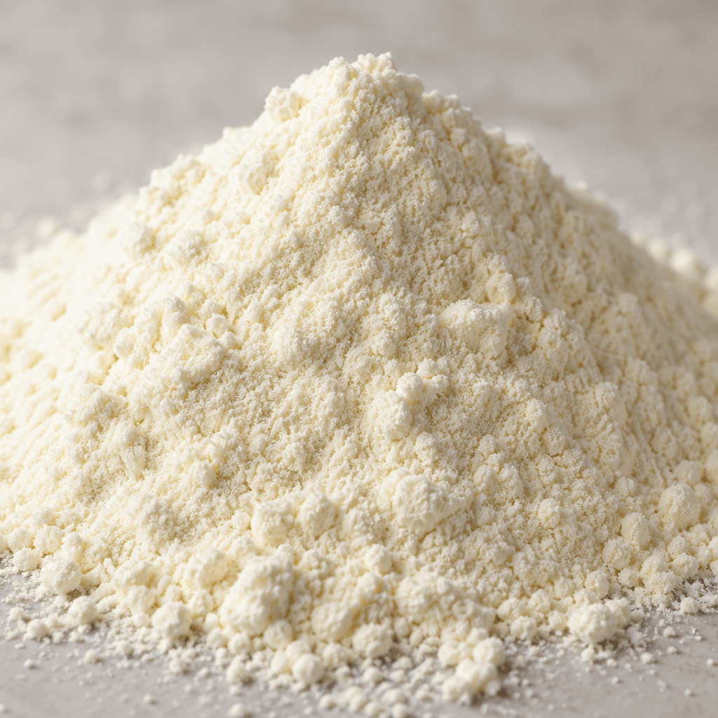 A mound of fine, pale cream-colored powder with a soft, slightly uneven surface.
