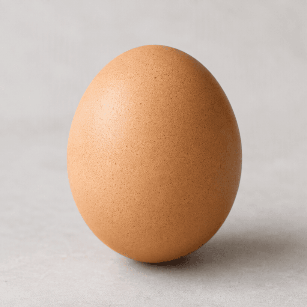 A single chicken egg with a clean, smooth oval shell in a warm light-brown or cream colour, resting on a plain surface.
