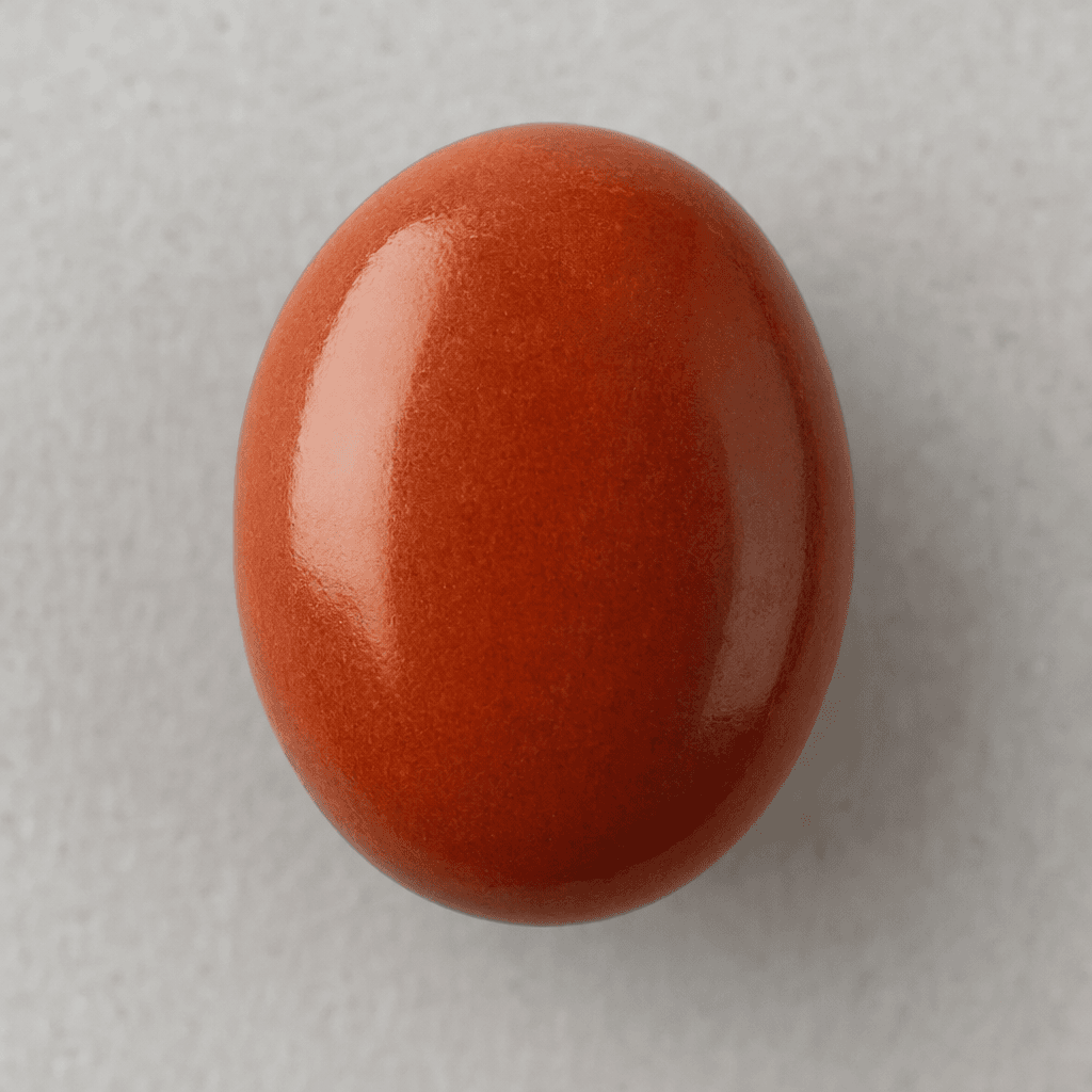 A single smooth, glossy, reddish-brown oval tablet with gently rounded edges and a slightly domed surface.