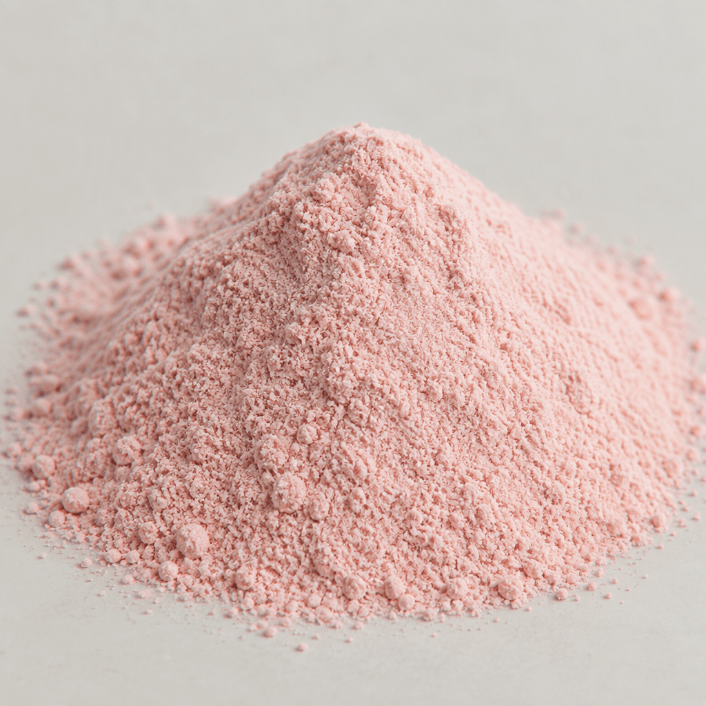 A mound of fine, pale pink powder with an even, slightly grainy texture.