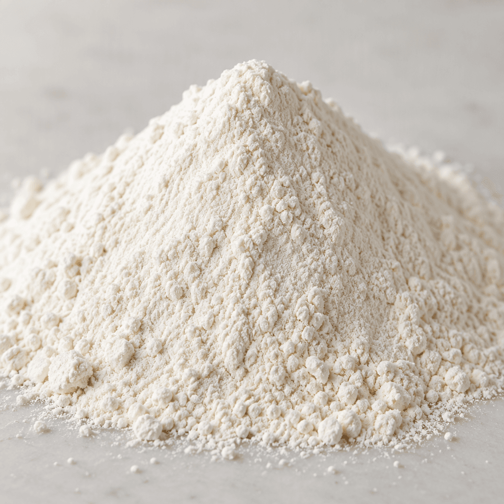 A mound of fine, soft rice flour with a pale ivory colour and a smooth, powdery texture.