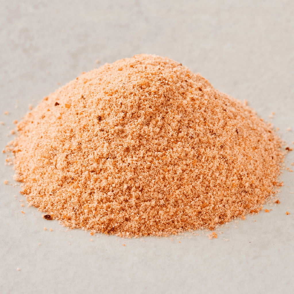 A small mound of finely ground pale peach-pink seasoning powder, with a soft, slightly uneven texture and a few darker specks.