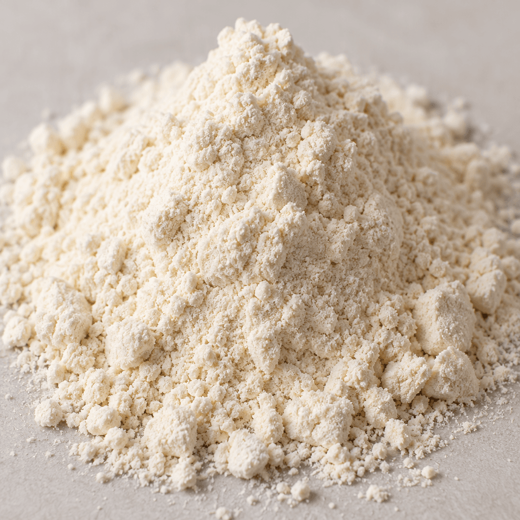 A fine, loose powder in a pale ivory shade, with a soft, slightly clumpy texture.