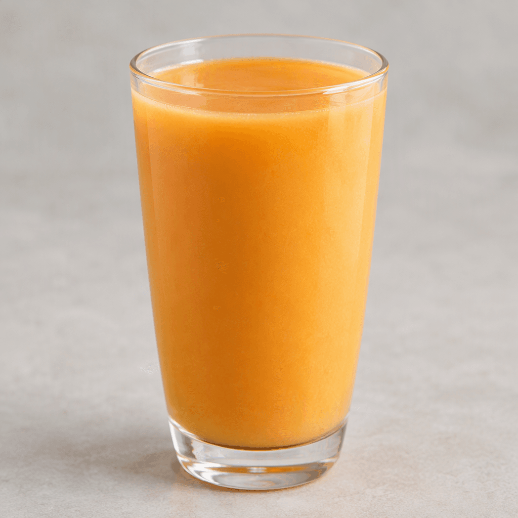 Opaque, smooth peach-orange nectar fills a clear glass, with an even, slightly thick appearance.