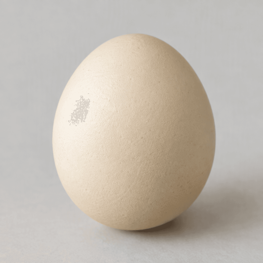 A single chicken egg with a smooth, oval shell in a warm off-white colour, resting on a plain surface.