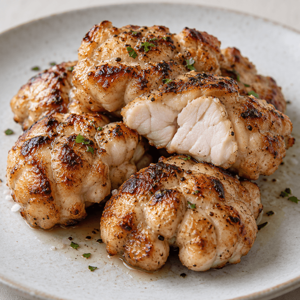 Irregular, softly lobed pieces of grilled sweetbread with a golden-brown, lightly charred exterior and a pale, creamy interior visible where cut, served on a plate.